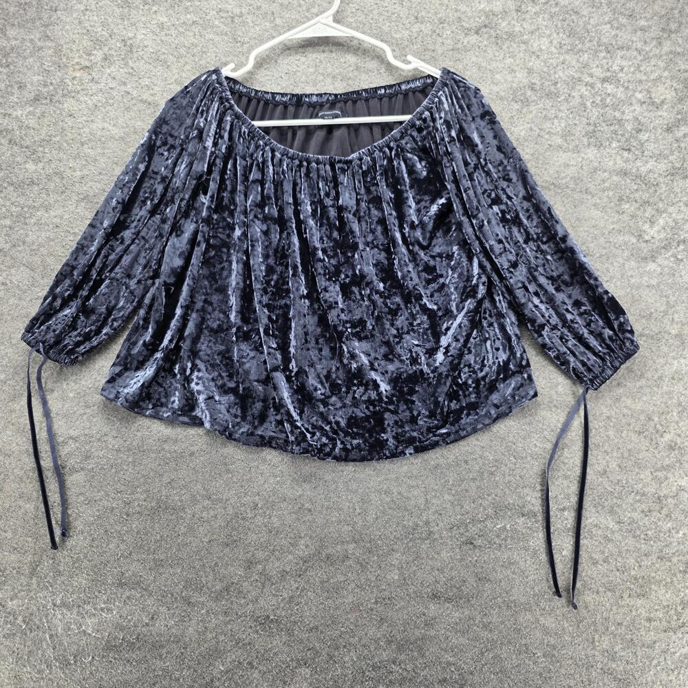 American Eagle Outfitters Shirt Womens XS Blue Crushed Velvet Off Shoulder Boho